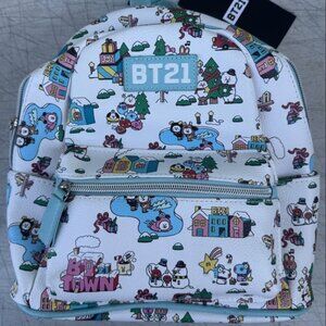 BT21 Holiday Town Group Mini Backpack BT 21 White Blue Bag NWT